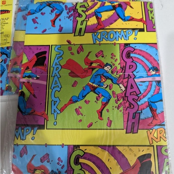 Vintage Lot of 3 Superman Gift Wrap One Sheet New - Picture 2 of 4